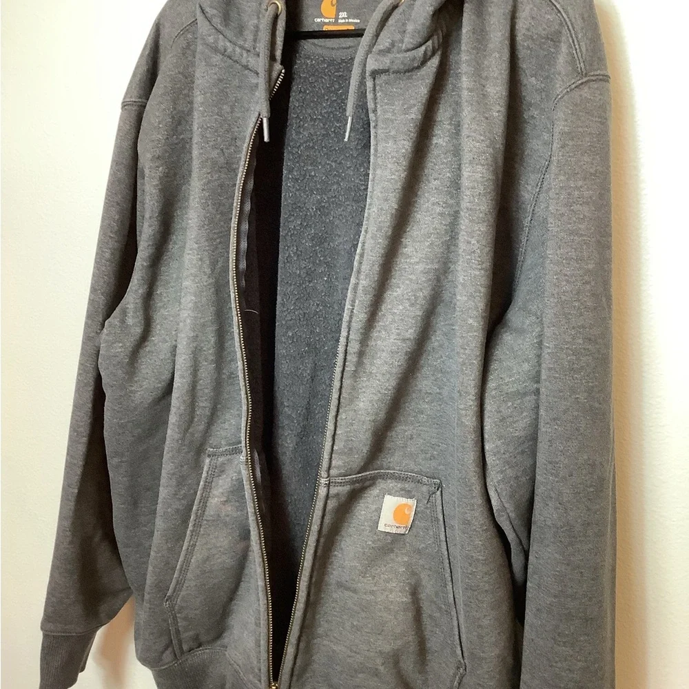 Carhartt 2 piece bundle Gray hoodie & black Beenie 2XL kangaroo pockets full zip - Picture 2 of 16